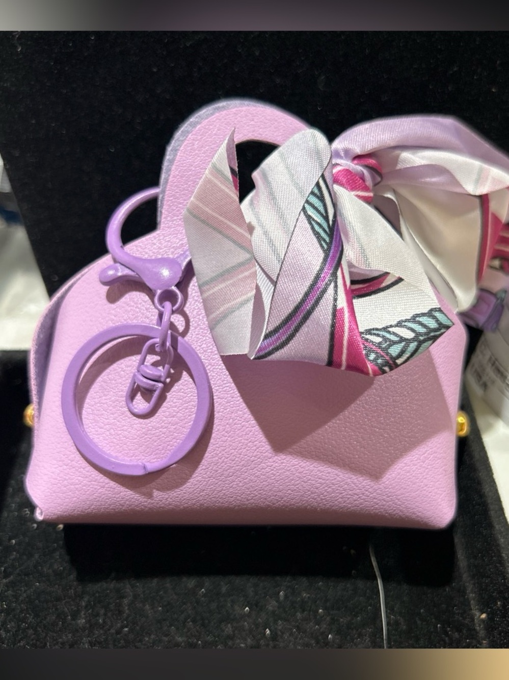 Lilac Mini Top-Handle Bag with Scarf Accent keychain